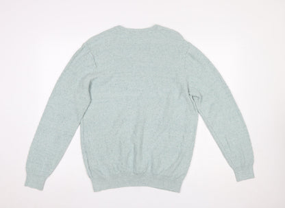 Marks and Spencer Men's Green Cotton Crew Neck Jumper L