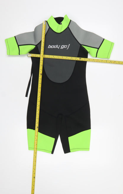 Body Go Boys Black Neon Green Short Sleeve Wetsuit 10 Years Surf Swimwear