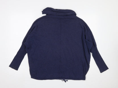Marble Women Blue Cotton Cowl Neck Fringe Pullover Jumper Size 14
