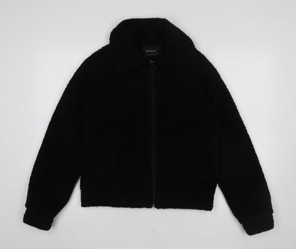 Stradivarius Women’s Black Fleece Zip Bomber Jacket Size 8