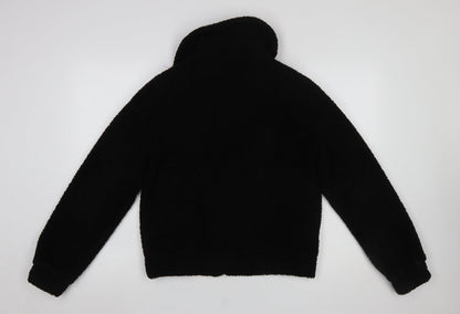 Stradivarius Women’s Black Fleece Zip Bomber Jacket Size 8