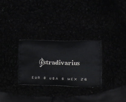 Stradivarius Women’s Black Fleece Zip Bomber Jacket Size 8