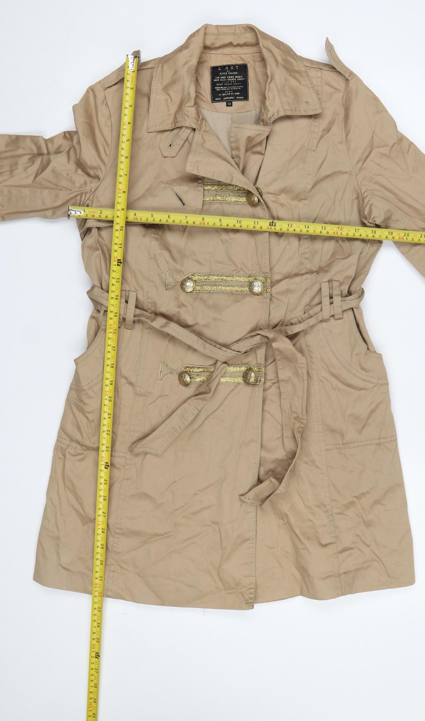 Womens UK Size 12 River Island Beige Trench Coat