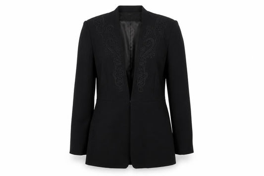 Front view of Kaleidoscope Women Black Embroidered Blazer UK 12 Single-Breasted Jacket