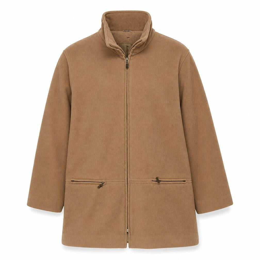 Klass Collection Women's Beige Fleece Mid-Length Zip Coat Size 16