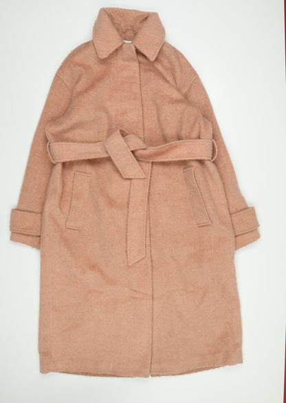 ASOS Women Pink Wool Blend Belted Long Overcoat Size 10