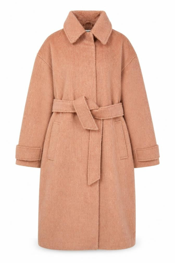 ASOS Women Pink Wool Blend Belted Long Overcoat Size 10