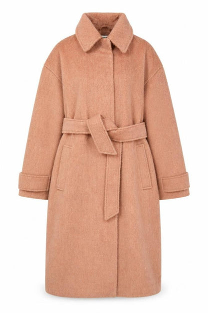 ASOS Women Pink Wool Blend Belted Long Overcoat Size 10