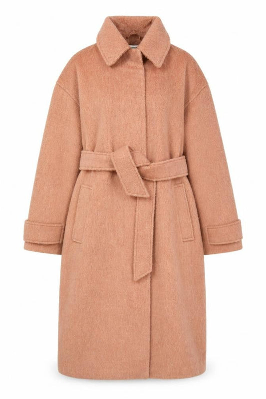 ASOS Women Pink Wool Blend Belted Long Overcoat Size 10