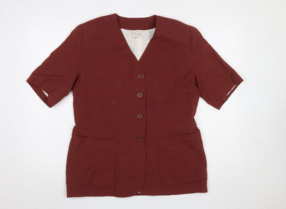 Marks and Spencer Women Burgundy Linen Blend Short Sleeve Suit Jacket UK 16