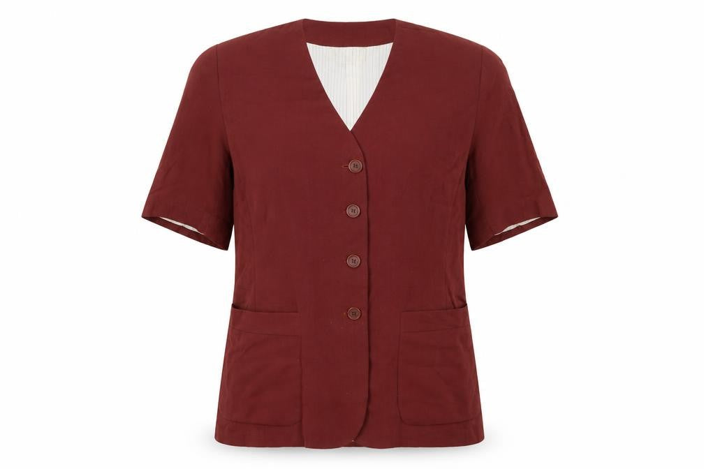 Marks and Spencer Women Burgundy Linen Blend Short Sleeve Suit Jacket UK 16