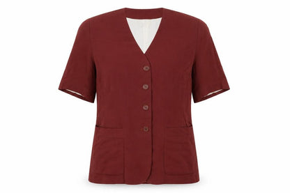 Marks and Spencer Women Burgundy Linen Blend Short Sleeve Suit Jacket UK 16