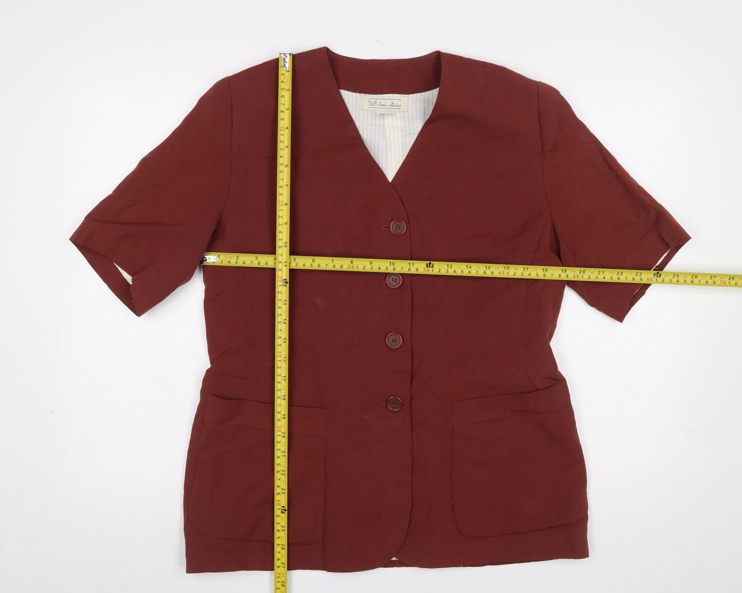 Marks and Spencer Women Burgundy Linen Blend Short Sleeve Suit Jacket UK 16