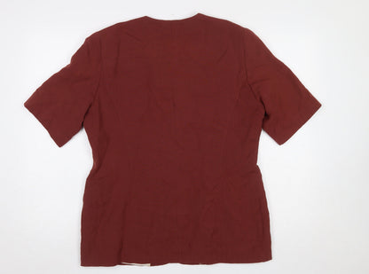 Marks and Spencer Women Burgundy Linen Blend Short Sleeve Suit Jacket UK 16