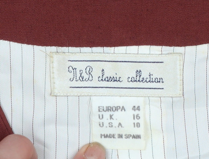 Marks and Spencer Women Burgundy Linen Blend Short Sleeve Suit Jacket UK 16
