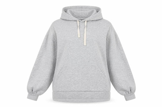 Front view of ASOS Design Women’s Grey Pullover Hoodie, size UK 12, Relaxed Fit