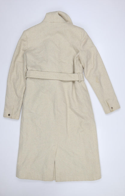MNG Womens Beige Wool Blend Long Belted Overcoat Size 12