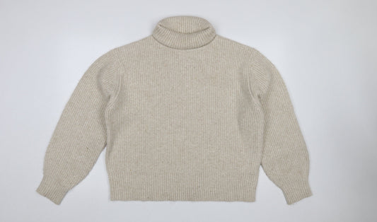 Marks and Spencer Womens Beige Roll Neck Chunky Knit Jumper Size L
