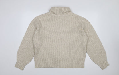 Marks and Spencer Womens Beige Roll Neck Chunky Knit Jumper Size L