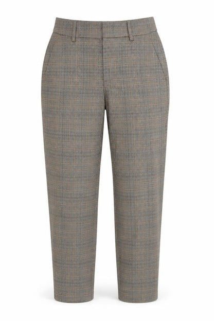 Zara Women Brown Check Cropped Slim Fit Trousers Size 6