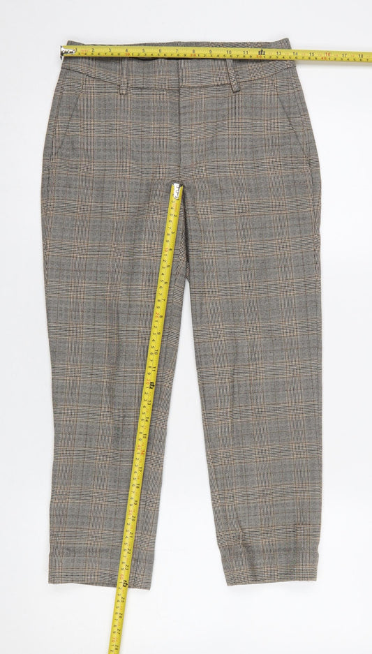 Zara Women Brown Check Cropped Slim Fit Trousers Size 6
