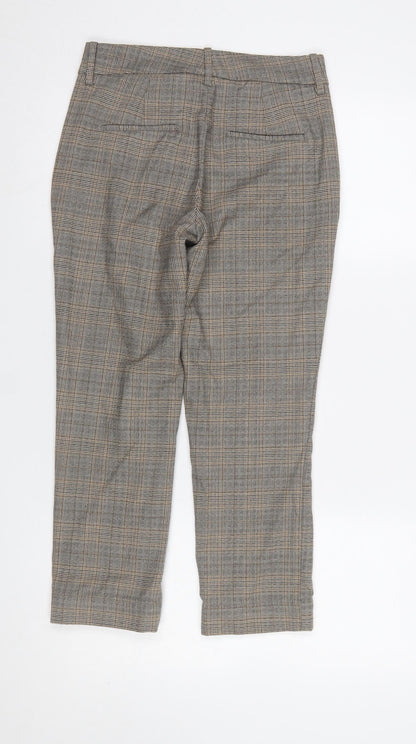 Zara Women Brown Check Cropped Slim Fit Trousers Size 6