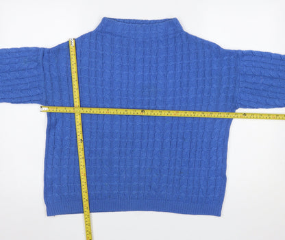 MNG Women’s Blue Cable Knit Mock Neck Cotton Blend Jumper Size 12
