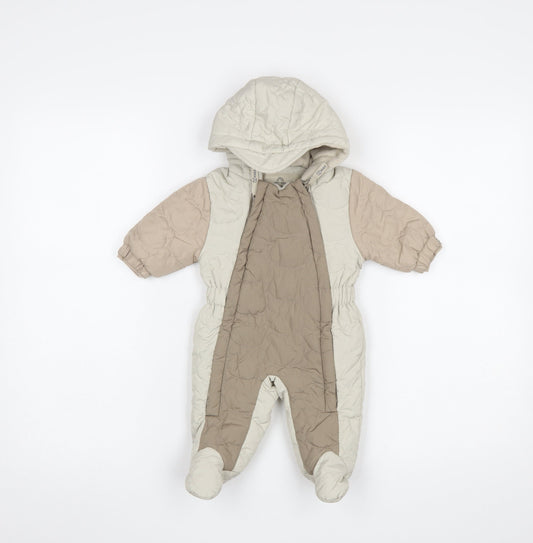 Next Unisex Baby Beige Hooded Puffer Snowsuit Newborn Winter Quilted