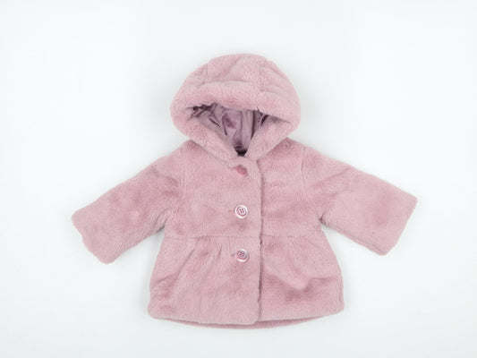 Nutmeg Baby Pink Faux Fur Hooded Coat 0-3 Months Winter Lined Jacket