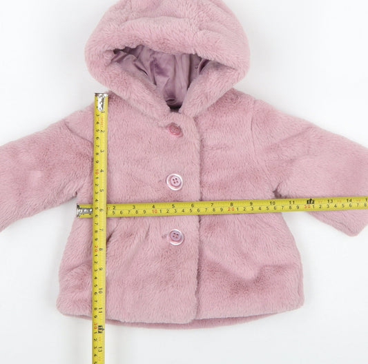 Nutmeg Baby Pink Faux Fur Hooded Coat 0-3 Months Winter Lined Jacket