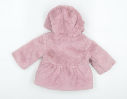 Nutmeg Baby Pink Faux Fur Hooded Coat 0-3 Months Winter Lined Jacket