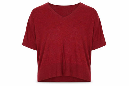 Phase Eight Women's Red V-Neck Short Sleeve Relaxed Fit Jumper Size S