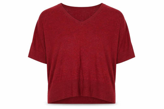 Phase Eight Women's Red V-Neck Short Sleeve Relaxed Fit Jumper Size S