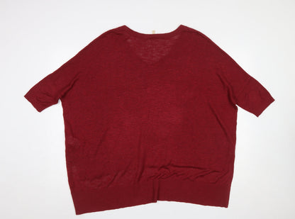 Phase Eight Women's Red V-Neck Short Sleeve Relaxed Fit Jumper Size S