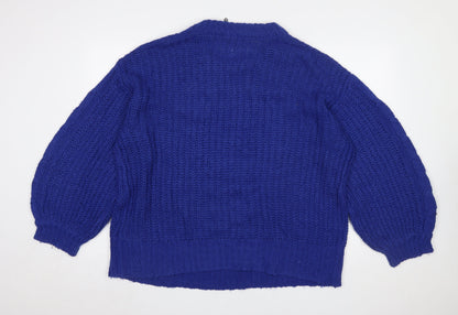 Brave Soul Women Blue Cable Knit Crew Neck Jumper Size 14