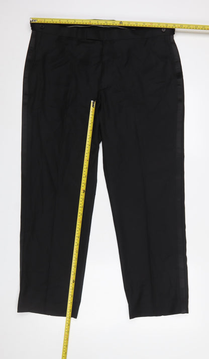 Mens UK Size 38 SHT Marks and Spencer Regular Fit Dress Pants Black Trousers