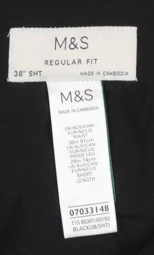 Mens UK Size 38 SHT Marks and Spencer Regular Fit Dress Pants Black Trousers