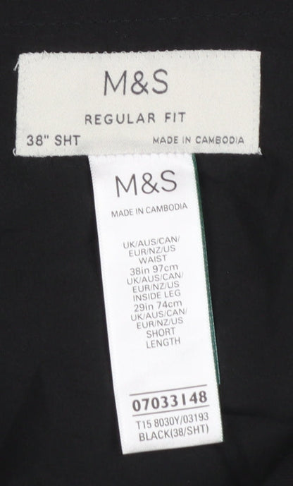 Mens UK Size 38 SHT Marks and Spencer Regular Fit Dress Pants Black Trousers