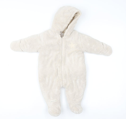 Mamas & Papas Beige Hooded Star Snowsuit 3-6 Months Unisex Fleece Lined