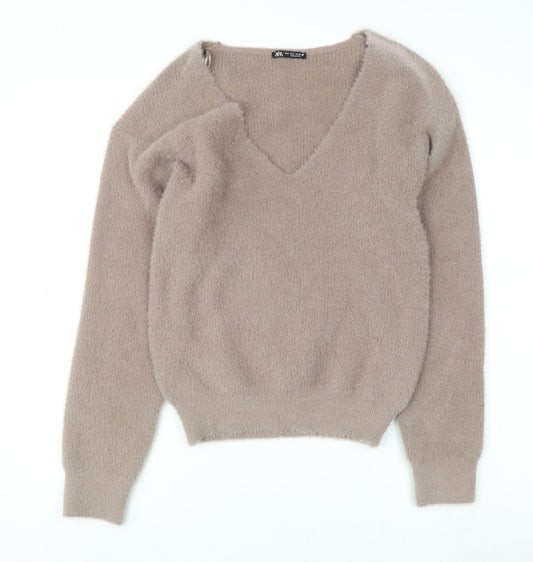 Womens UK Size S Zara Beige Pullover Jumper