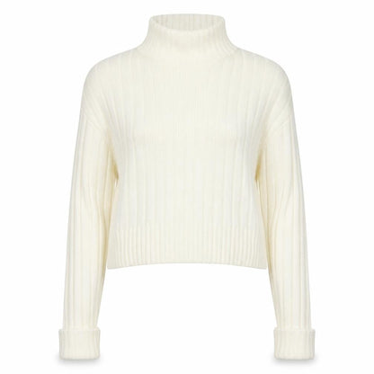 Rebellious Women's Ivory Mock Neck Ribbed Knit Jumper Size 8