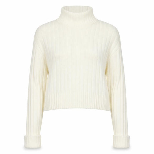 Rebellious Women's Ivory Mock Neck Ribbed Knit Jumper Size 8