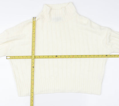 Rebellious Women's Ivory Mock Neck Ribbed Knit Jumper Size 8