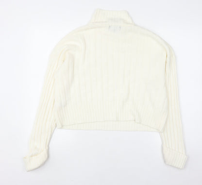 Rebellious Women's Ivory Mock Neck Ribbed Knit Jumper Size 8