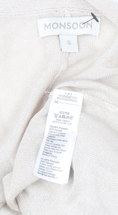 Monsoon Women’s Beige Longline Open Knit Cardigan Size S