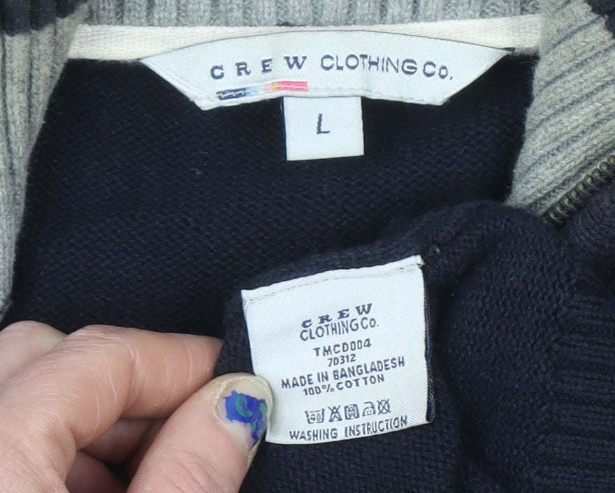 Crew Clothing Co. Men’s Blue Cotton Full Zip Jumper L High Neck Knit