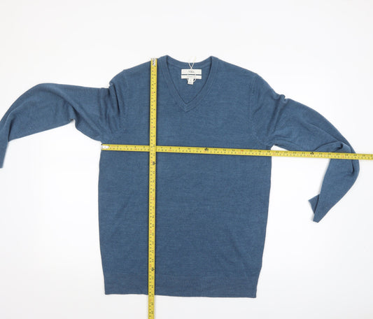 Marks and Spencer Men's Blue V-Neck Cashmilon Jumper M Regular