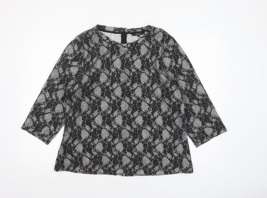 Next Womens Grey Lace Knit Tunic Blouse Size 18 3/4 Sleeve Stretch Top
