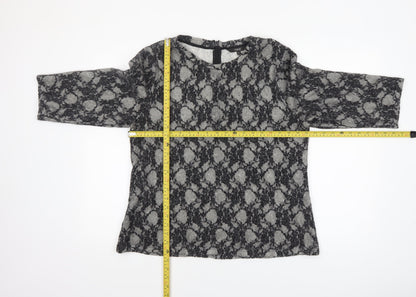 Next Womens Grey Lace Knit Tunic Blouse Size 18 3/4 Sleeve Stretch Top