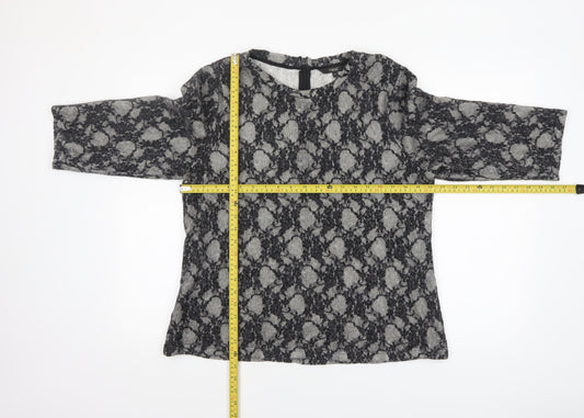 Next Womens Grey Lace Knit Tunic Blouse Size 18 3/4 Sleeve Stretch Top